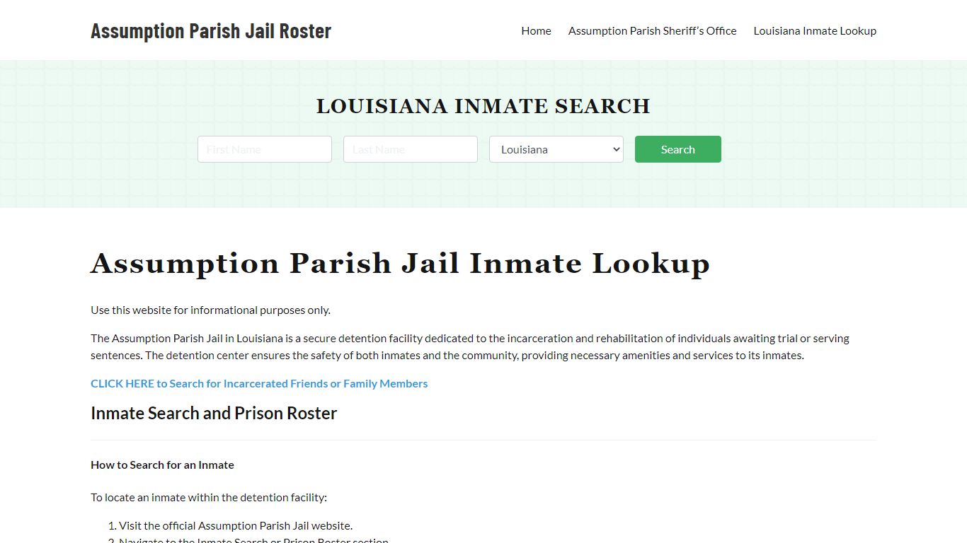 Assumption Parish Jail Roster Lookup, LA, Inmate Search